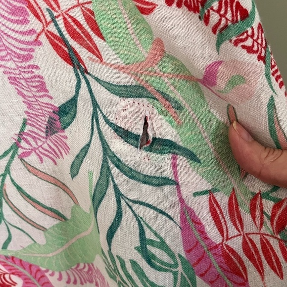 Cynthia Rowley 100% Linen Leaf Print Kimono Cover Up Oversized Pullover Medium - Picture 7 of 11